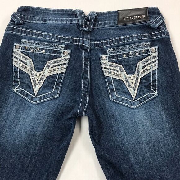 VIGOSS Dublin CAPRI Skimmer Jeans Women's Size 1/2 Embellished Denim Ankle Crop - Picture 2 of 15